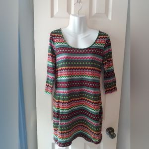 Pink Rose | Colorful Cozy Fleece Boho Sweater Dress Medium